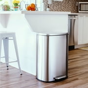Qualiazero Kitchen Trash Can, 13.2 Gallon Stainless Steel Step Garbage Bin with Soft Close Lid, Silver