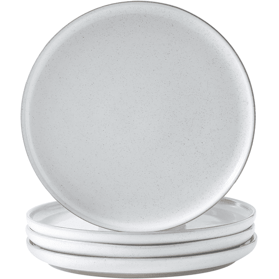 Tikooere  10 Inch Dinner Plates Set of 4, Two-Tone Design ,Microwave Dishwasher Safe , Housewarming Gift, Creamy White