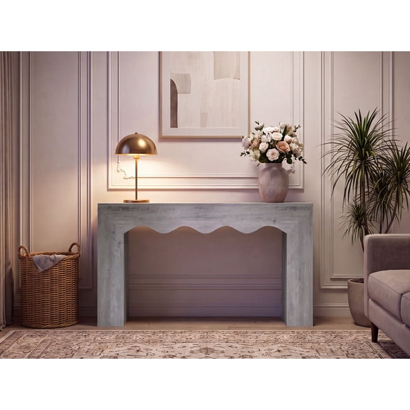 PYY 63" Farmhouse Entryway Console Table – Slim Narrow Hallway Sofa Table with Wooden Texture and Storage – Gray