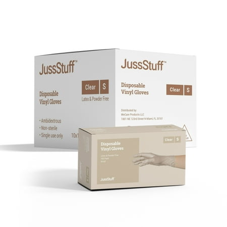 

JussStuff Vinyl Gloves Multifunction Kitchen Gloves All-Purpose Latex Free Powder Free - Clear - 10 Boxes of 100 Gloves (1000 Total) - Small
