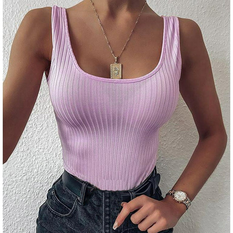 Olyvenn Summer Cozy Clothing Solid Base Tee Bandeau Tee Tops Tank Tops for  Women Sexy Slim Camis Casual Shirts Workout Racerback Womens Sleeveless