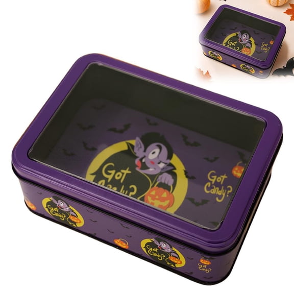 Rectangular Metal Tin Box with Clear Lid,Halloween Cookie Tin Box, Metal Treat Organizer for Crafts, Candy, Keys, Gifts & DIY