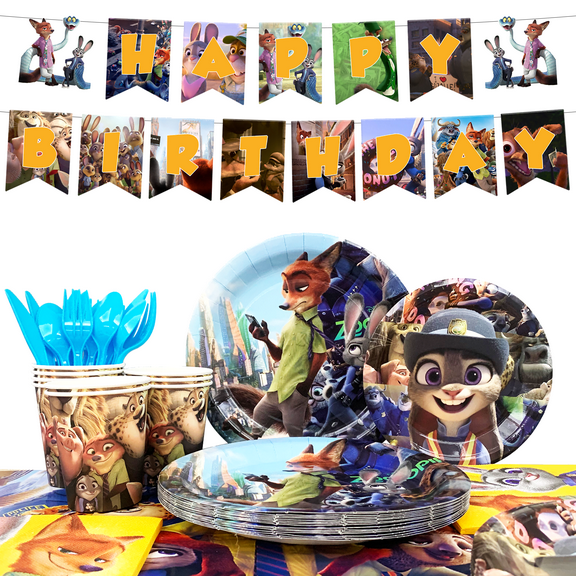 Zootopia Birthday Tableware, Zootopia Party Tableware Set - Zootopia Birthday Party Plates Napkins Cups Tablecloth etc Zootopia Tableware for Zootopia Birthday Decorations for Boys/Girls