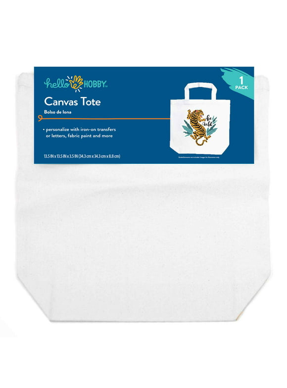 Hello Hobby Cotton Tote Bag, White Canvas, Long Strap