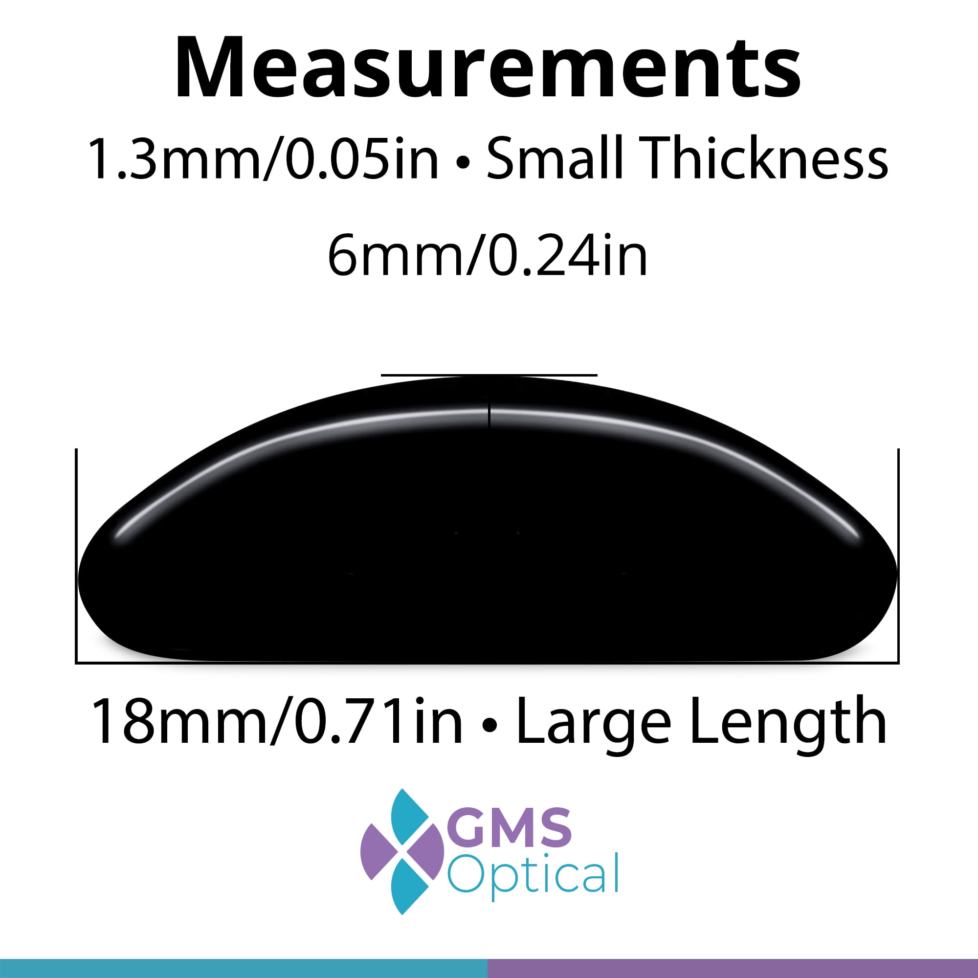 GMS Optical Contoured Adhesive Silicone Nose Pads for Glasses – 18mm Length, 1.3mm Extra-Thin, Anti-Slip Backing (5 Pair, Black)