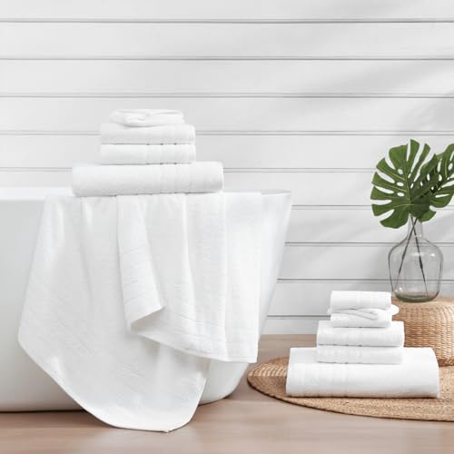 Casa Platino 12 Piece White Cotton Towels Set - Includes 4 Large White Bath Towels, 4 Hand Towels & 4 Washcloths - Soft Absorbent Towels for Bathroom