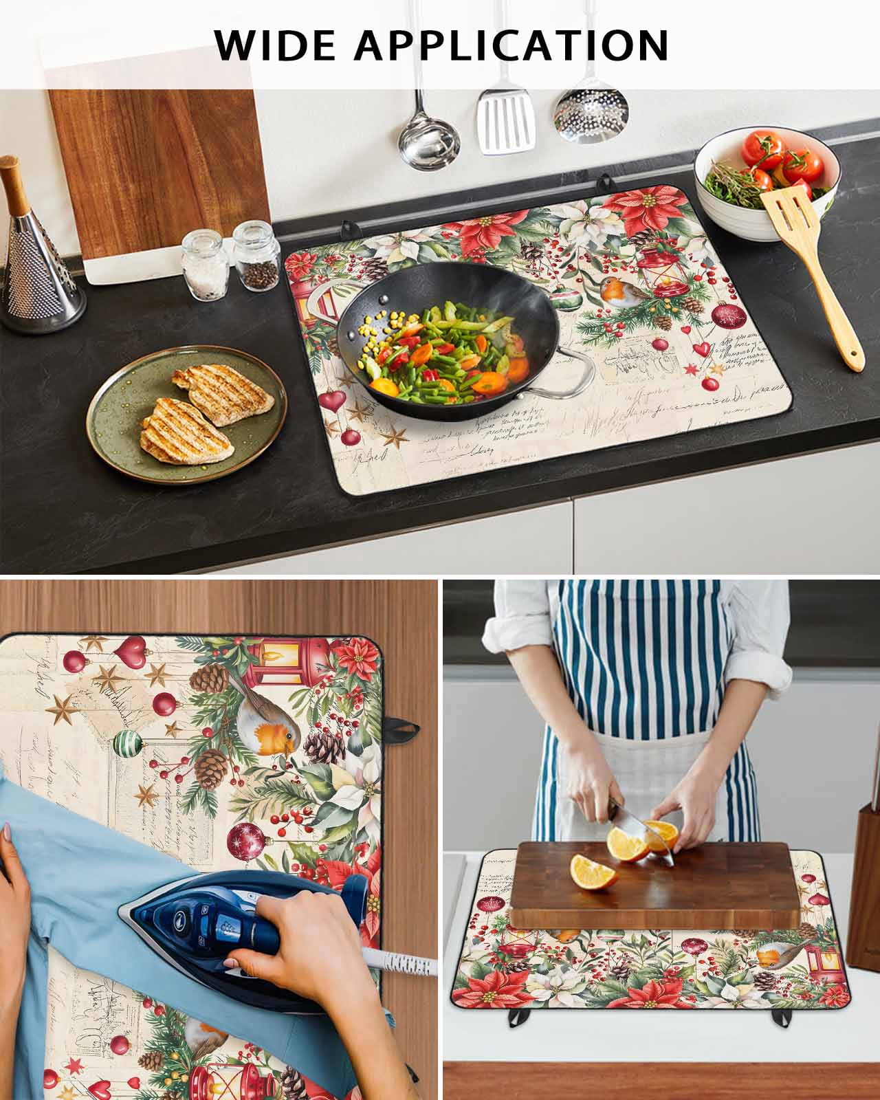 Large Induction Cooktop Protector Mat Christmas Stove Top Covers for Electric Stove, Xams Tree Winter Poinsettia Pine Cones Red Decorative Stove Burner Cover Mats, Glass Top Stove Cover