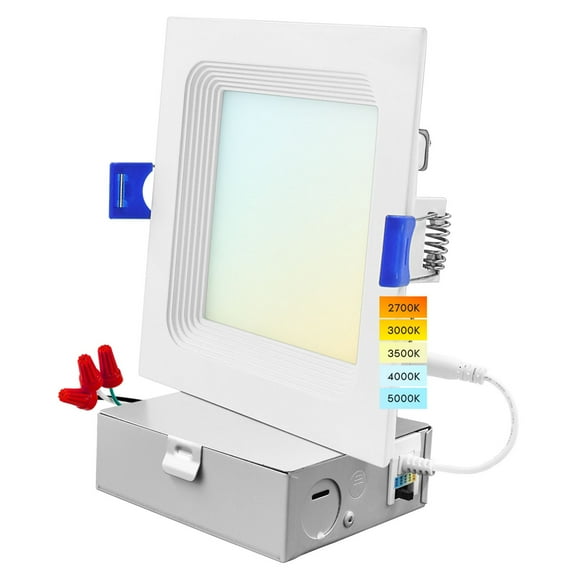 Luxrite 4 Inch Ultra Thin Square LED Recessed Lighting, 12W, 5CCT Color Selectable 2700K-5000K, 950 Lumens, Baffle Trim