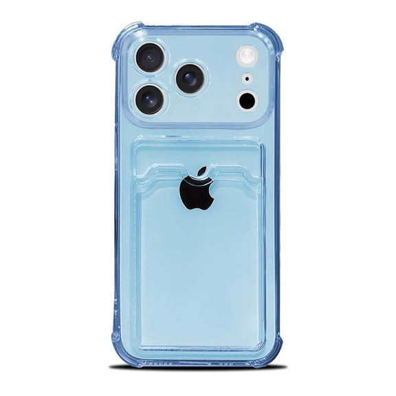Allytechgroup Clear Case for Apple iPhone 17 Pro, Anti-Yellow Back Cover with Card Holder, Shockproof Corner Protective Anti-Scratch Transparent Slim Cell Phone Case for iPhone 17 Pro, Blue