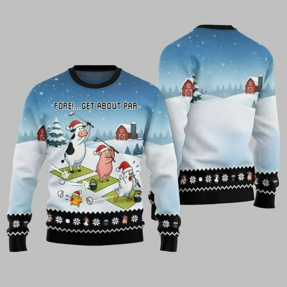 2025 Christmas Ridiculous Farm Golf Fore Get About Par Ugly Christmas Sweater