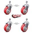 thumbnail image 2 of 4 Inch Red Polyurethane Wheel Swivel ½ Inch Threaded Stem Caster Set SCC, 2 of 2