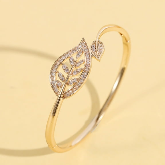 Simple Classic Rhinestone Leaf Bangle For Women Girls Wedding Party Bracelet Jewelry Gifts