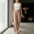 thumbnail image 2 of YIFUNIN Women's High Waisted Wide Leg Pants, Loose Straight Leg Flowy Trousers for Office Commute, Versatile Professional Casual Wear,Beige L, 2 of 6