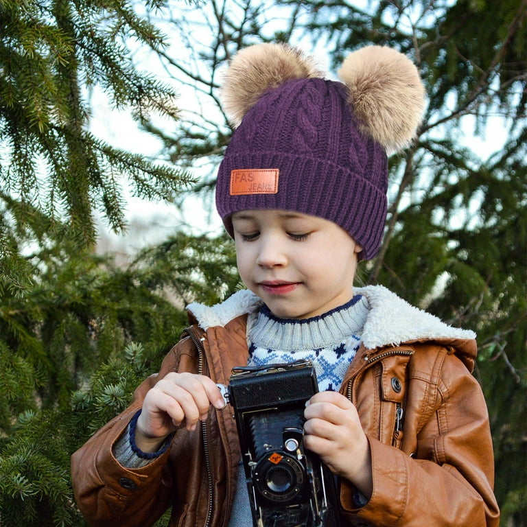 Baby Faux Fur Pom Pom Knit Bobble Hat, Grey / One Size