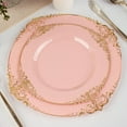 thumbnail image 6 of Balsa Circle 10 Dusty Rose Round 8" Disposable Plastic Salad Dinner Plates Gold Embossed Baroque Trim Party Events Decorations, 6 of 8