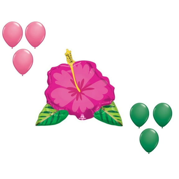 LOONBALLOON 27 Inch Beautiful Tropical Hibiscus Balloon Medium Shape Set (6x latex)