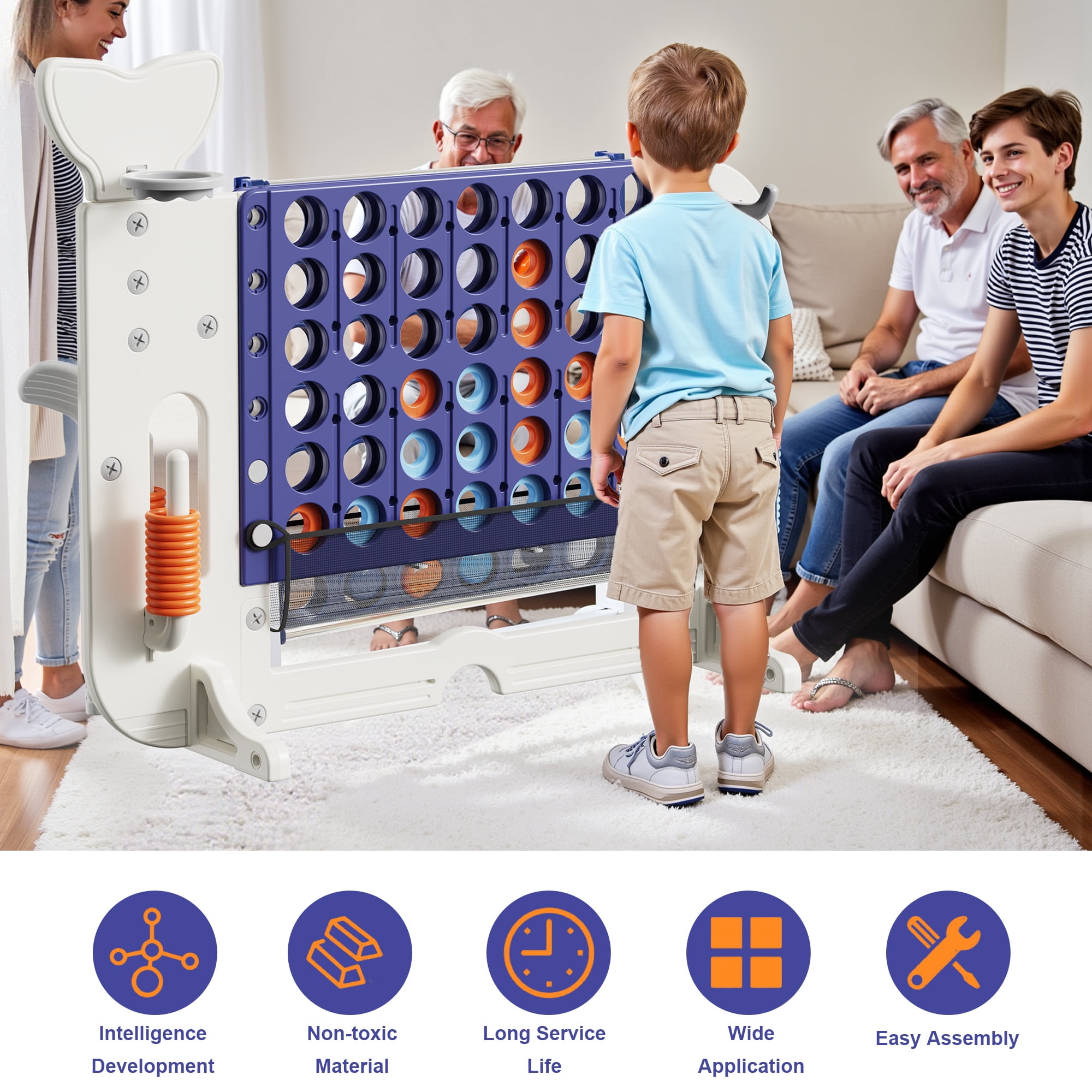 EUROCO 4-to-Score Giant Game Set with Mesh Bag,Indoor & Outdoor Height Adjustable Ring Toss Game Set for Kids and Adults