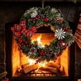 thumbnail image 5 of Christmas Wreath, 18 Inch Artificial Wreath with Plaid Bow, Pinecones, Red Berries, Snowflakes, Bird, Winter Hanging Front Door Decor, 5 of 7