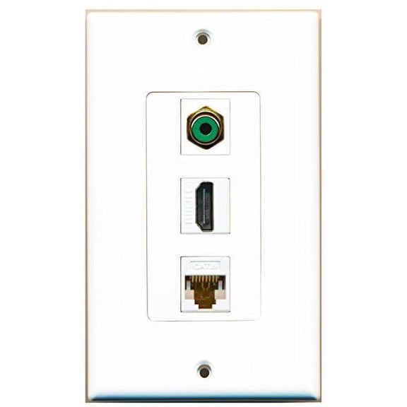 RiteAV - 1 Port HDMI and 1 Port RCA Green and 1 Port Cat6 Ethernet White Decorative Wall Plate