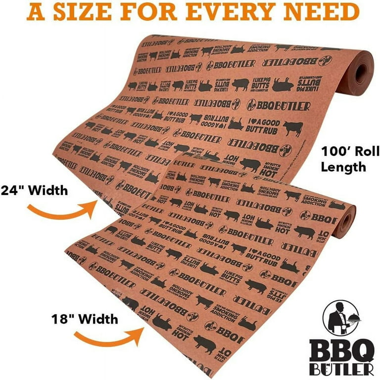 Bbq Butler Pink Butcher Paper - Kraft, Peach Paper - Brisket Smoking Paper  - Paper For Wrapping Meat - Smoker Supplies - Smoking Accessories - Cooking  Paper - Printed Roll, 18 in x 100 