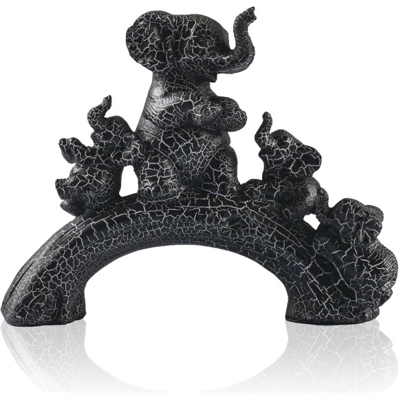 FriyGardcn Statues d'Éléphant Noir Mignon Décoration Maison l'Éléphant Porte-Bonheur et Ses Trois Enfants Jouent sur un Pont en Rondins Bons Cadeaux pour Femmes Décoration pour Salon, Chambre, Bureau