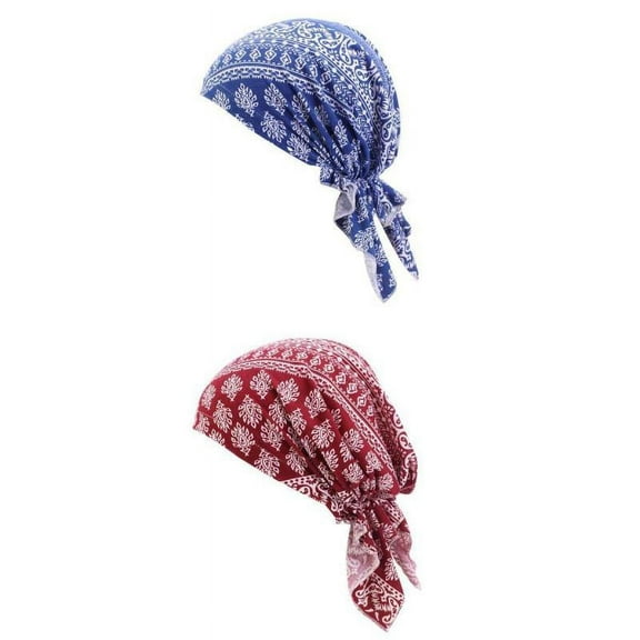 Women Turban Cancer Chemo Head Scarf Cover Hat 2PCS