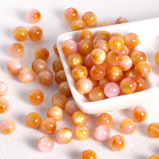 Xiao Hua Cuentas de resina brillantes - Color bicolor naranja y rosa, 0,31 pulgadas (0,8 cm) de diámetro, 100 cuentas mixtas para manualidades, ideales para hacer pulseras y proyectos de bricolaje.