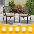 thumbnail image 2 of 2-PCS Cast Aluminum Patio Dining Chairs, All Weather Patio Bistro Dining Chairs Set of 2 with Armrests & Cushion, Stackable Patio Dining Chairs for Garden, Balcony, Deck, Bronze (With Cushion), 2 of 3