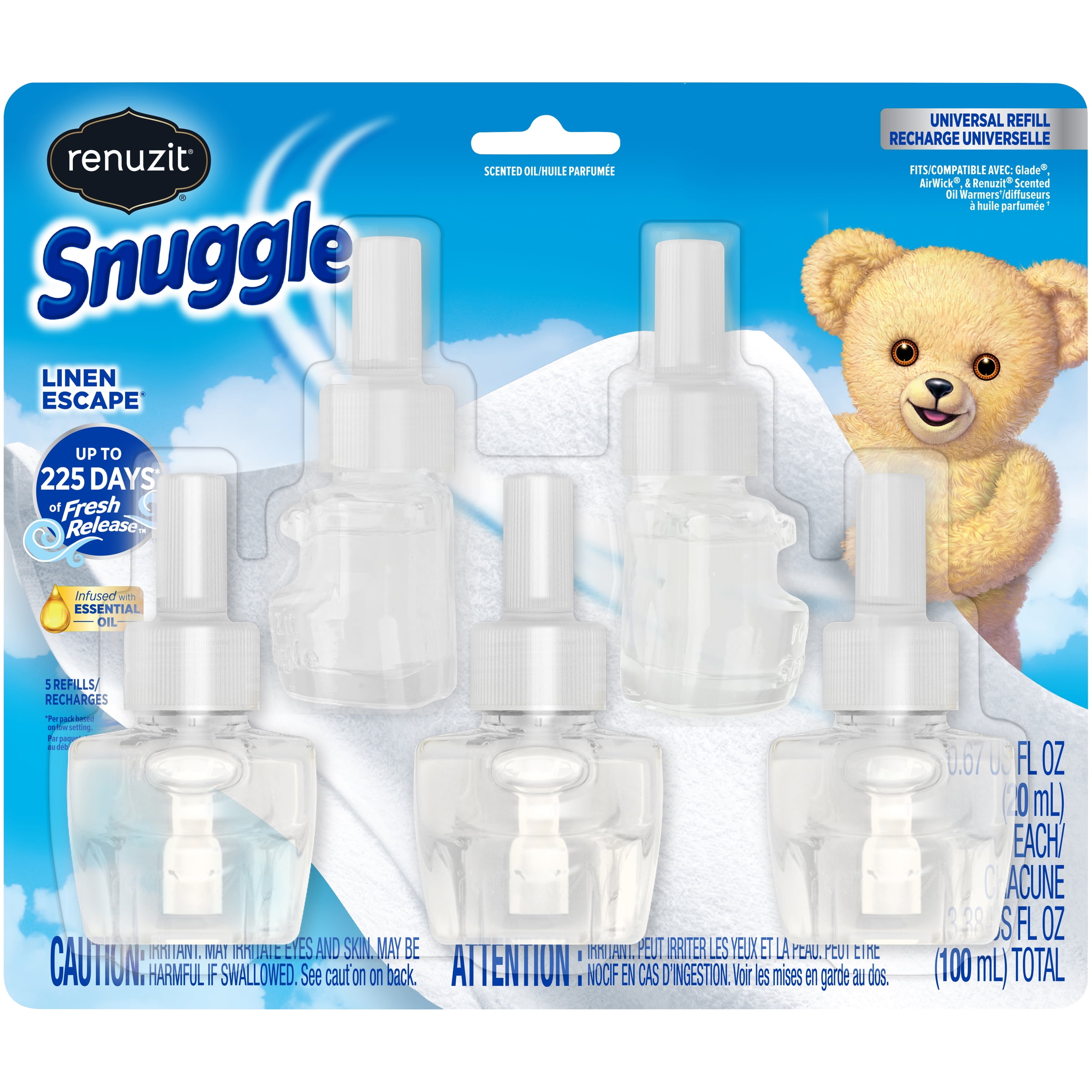 Renuzit Snuggle Scented Oil Refill For Plugin Air Fresheners Linen Escape - 5ct