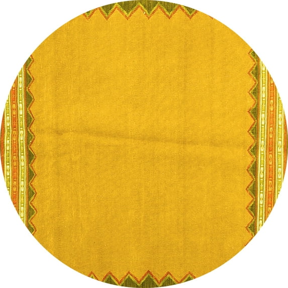 Ahgly Company Indoor Round Abstract Yellow Contemporary Area Rugs, 5' Round