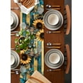 thumbnail image 2 of Butterfly Flower Table Runner Cotton Linen 36 Inch Holiday Dresser Scarves,Yellow Teal Vertical Striped Vintage Tablerunner for Kitchen Coffee Dining Bedroom Living Room Dinner Scarf Décor 13''x36'', 2 of 9