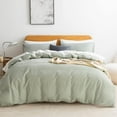 thumbnail image 1 of Natural  3pcs Striped Duvet Cover Sets,White with Green Stripes Pattern, 1 of 9