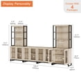 thumbnail image 4 of WAMPAT Modern Farmhouse TV Stand with 3-Tier Bookshelf & 4 Large Storage Cabinets, Adjustable Shelf Wooden Media Console with Glass Doors, Entertainment Center for Living Room, 4 of 10