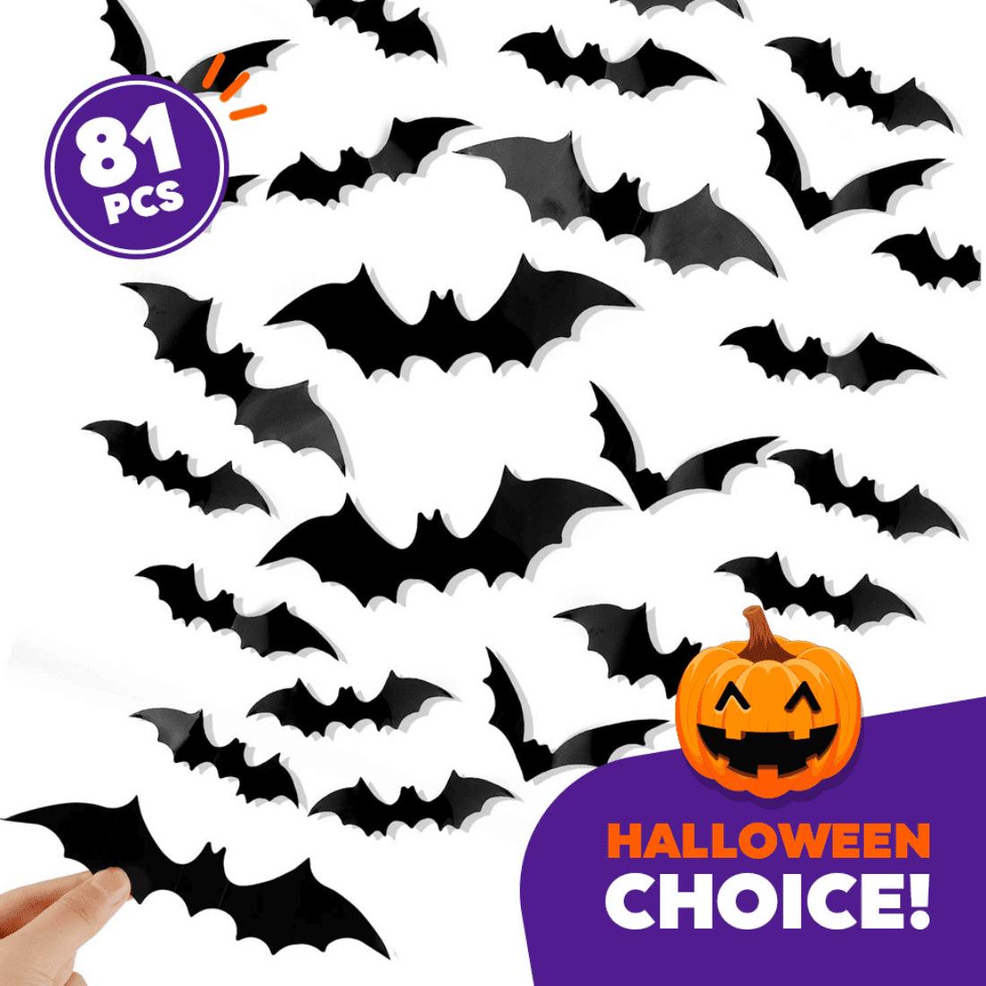 Halloween 3D Bats Decoration 81 Pcs, Reusable PVC Scary 3D Bats Sticker Wall Sticker Decal for Home Window Decoration Halloween Party Supplies, 2022 Upgraded Black