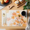 thumbnail image 2 of Orange Maple Leaves Placemats Set of 6 Fall Watercolor Plants Branches Place Mats Indoor Wipeable Table Mats Washable Cloth Dining Table Placemats for Kitchen Holiday Party Home Decor 13x19 Inch, 2 of 9