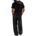 thumbnail image 6 of mihongmao Summer Cruise Outfits for Men Beach Outfits Man Style Solid Color Casual Fashion Hooded Pocket Short Sleeved Shirt Drawstring Waist Long Pants Beach Sets Black 3X, 6 of 8