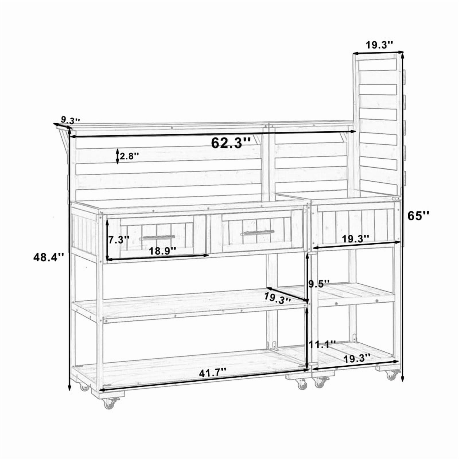 62.3''W Outdoor Kitchen Island Set of 2 with Stainless Table Top, Garden Potting Bench with Shelf and Drawers, BBQ Prep Grill Table