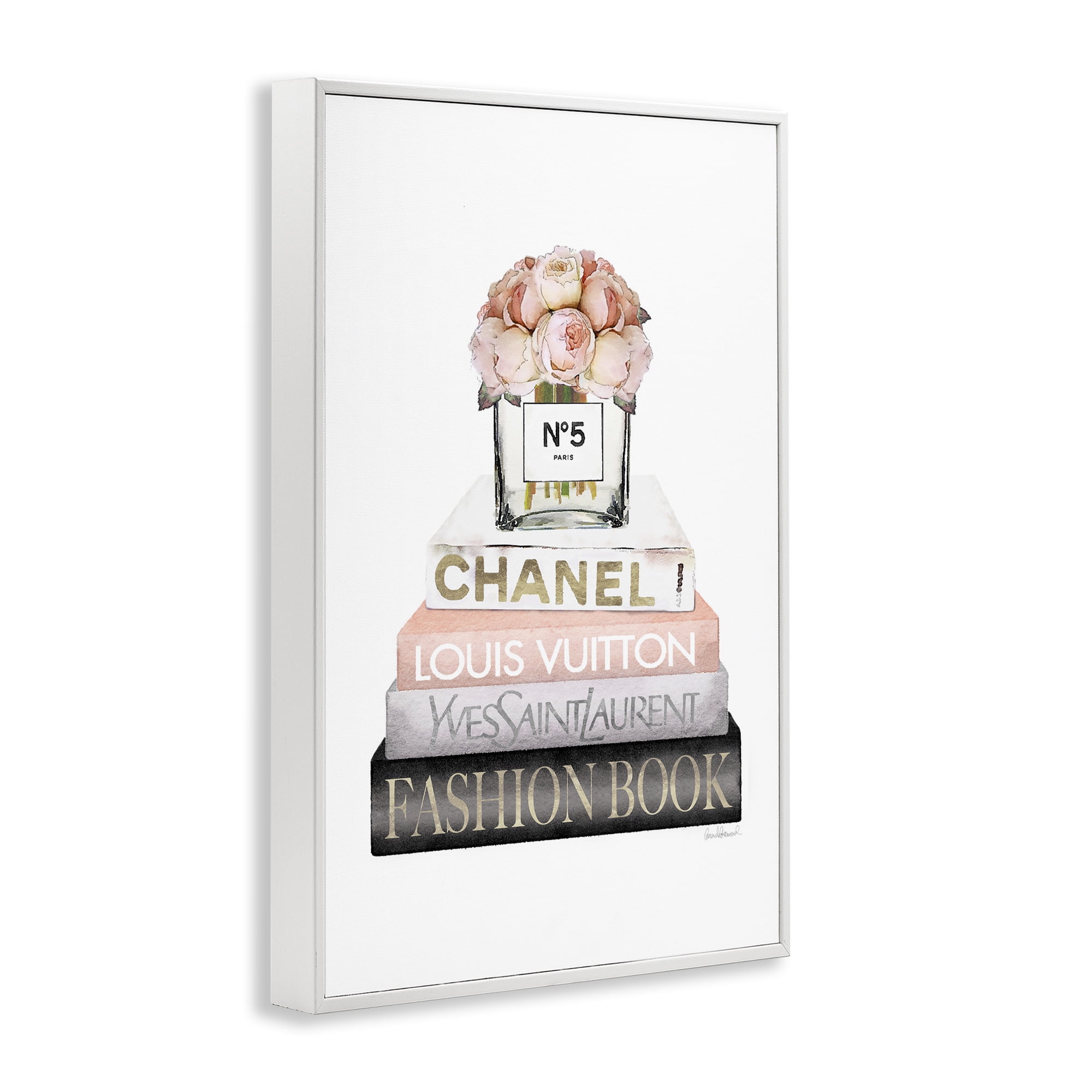 Stupell Industries Fashion Bookstack Peonies Botanical & Floral Painting White Framed Art Print Wall Art, 12 x 18