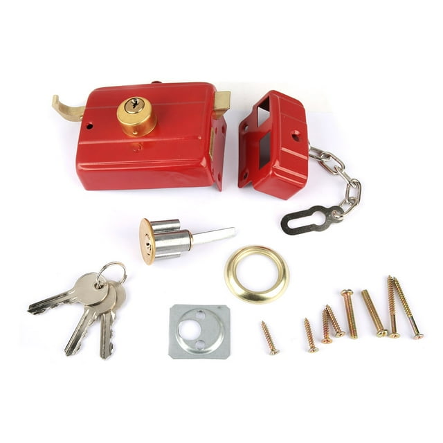 Serrure de Porte Mécanique Serrure de Sécurité Robuste Serrure à Pêne Dormant Serrure de Sécurité Extérieure pour Porte avec Clé, Loquet à Pêne Dormant pour Porte d'Entrée Rouge