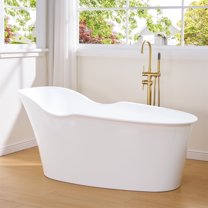 ANGELES HOME 66" Acrylic Freestanding Bathtub, Soaking White Bathtub with White Drain and Integrated Slotted Overflow Included, Glossy White