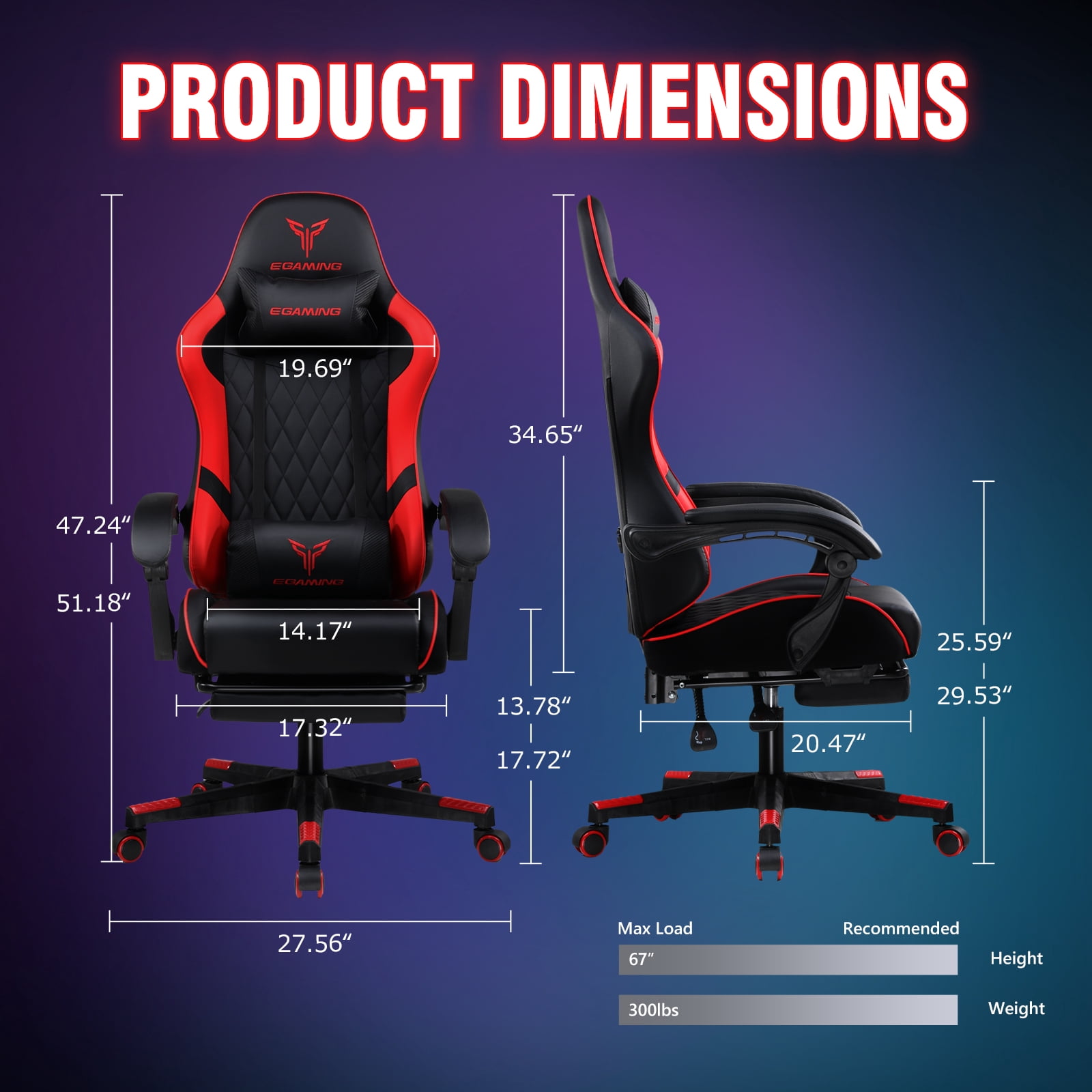 EXRACING Gaming Chair Ergonomic Computer Chair with Footrest and Lumbar Support, Height Adjustable High Back Leather Office Chair, 360° Swivel with Linked Armrest, for Adult and Teen (Red)
