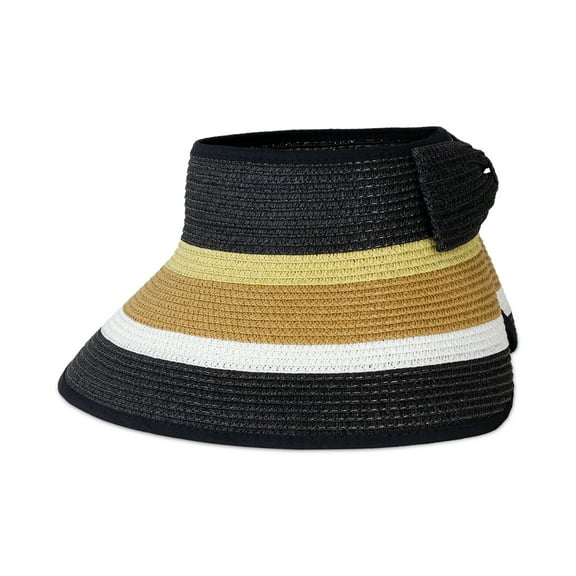 MAGID WOMEN'S PAPER STRAW ROLL UP SUN VISOR WITH VELCRO BOW
