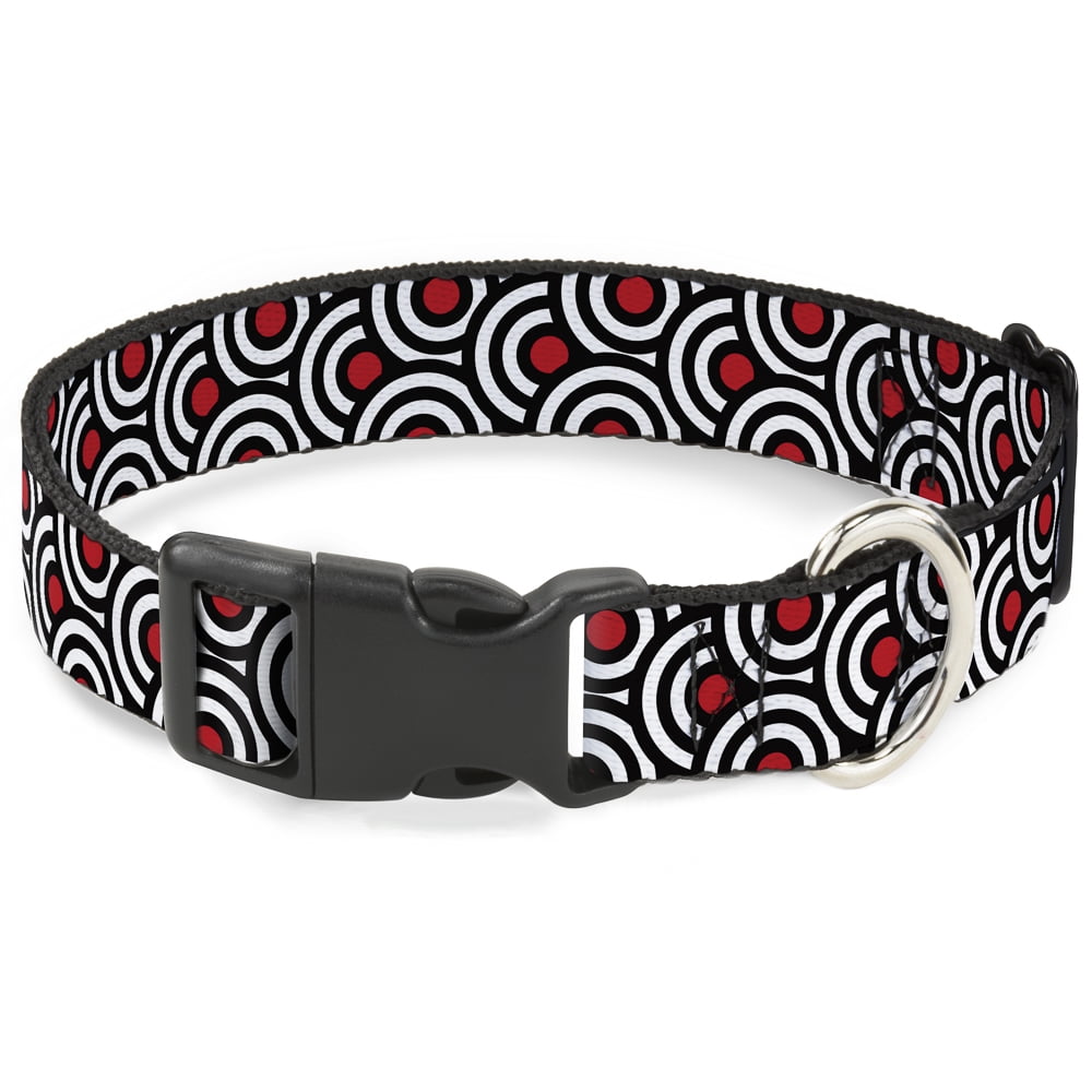 Buckle-Down Pet Collar Dog Collar Plastic Buckle Bullseye Stacked Black White Red 7 to 8.5 Inches 0.5 Inch Wide