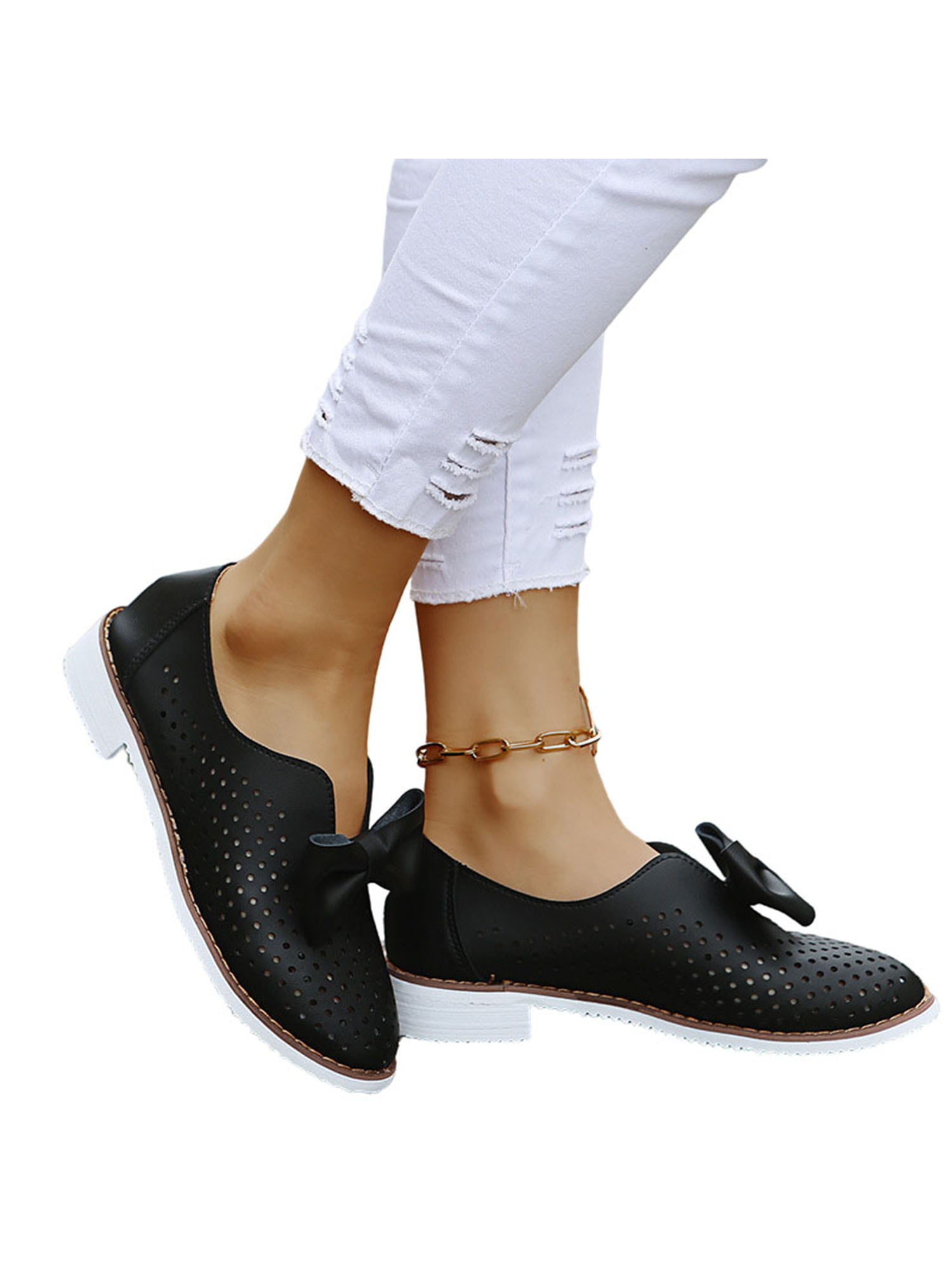 Womens Ladies Flat Slip On Loafers Casual Office Pumps Black School Shoes Size