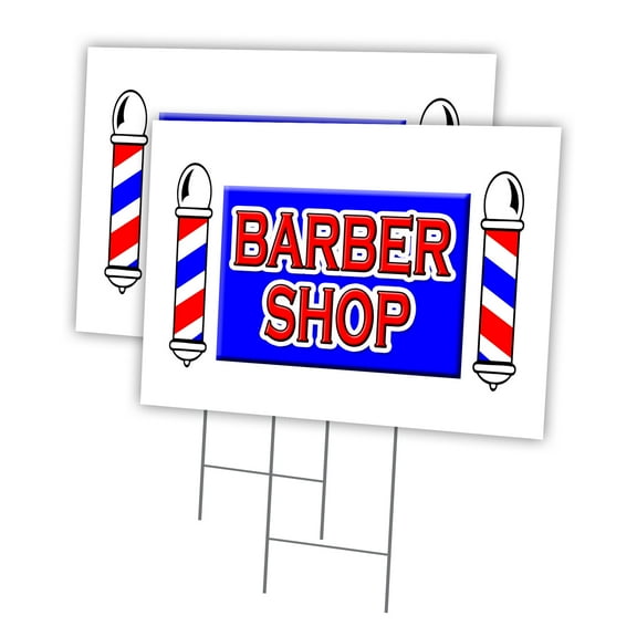 BARBER SHOP 2 Pack Of 18" x 24" Yard Sign & Stake | Advertise Your Business | Stake Included Image On Front Only | Made in The USA