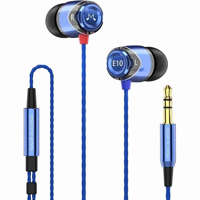 wonima11 E10 Wired Earphones No Microphone HiFi Stereo Earbuds Noise Isolating in Ear Headphones Powerful Bass Tangle Free Cord Blue