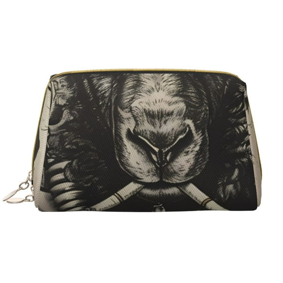 Naloa Vintage Ram Pilot Leather Makeup Bag for Purse Travel, Portable Small Cosmetic Organizer for Women and Girls, Make up Bag with Zipper