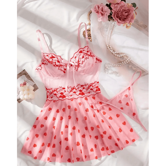 Pink Lingerie Slip Dress with Thong