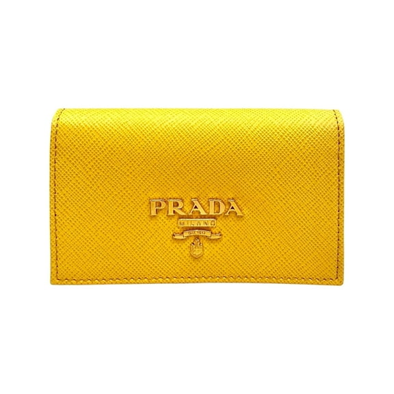 Prada Saffiano Yellow Leather Card Case Wallet 1MC122