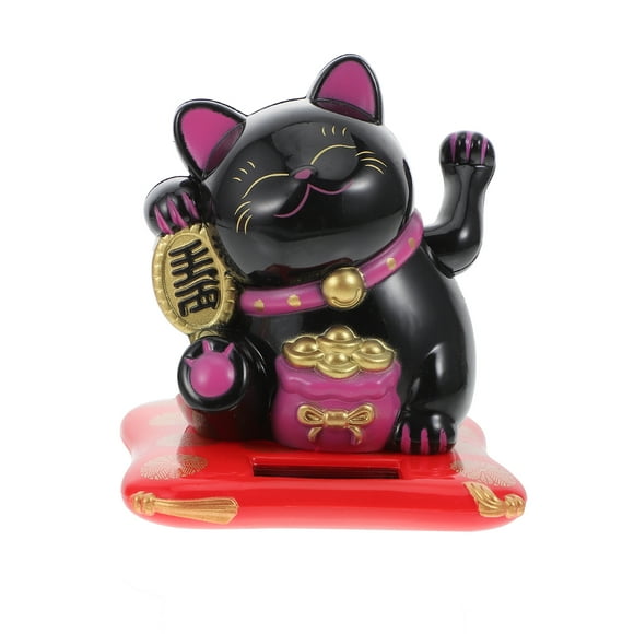 EeaseMX Estatua de gato que saluda y hace señas, adorno creativo de escritorio, gato de la suerte con energía solar